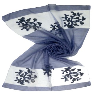 Double Sided Diamond Studded Tissue Stole- Indigo Blue